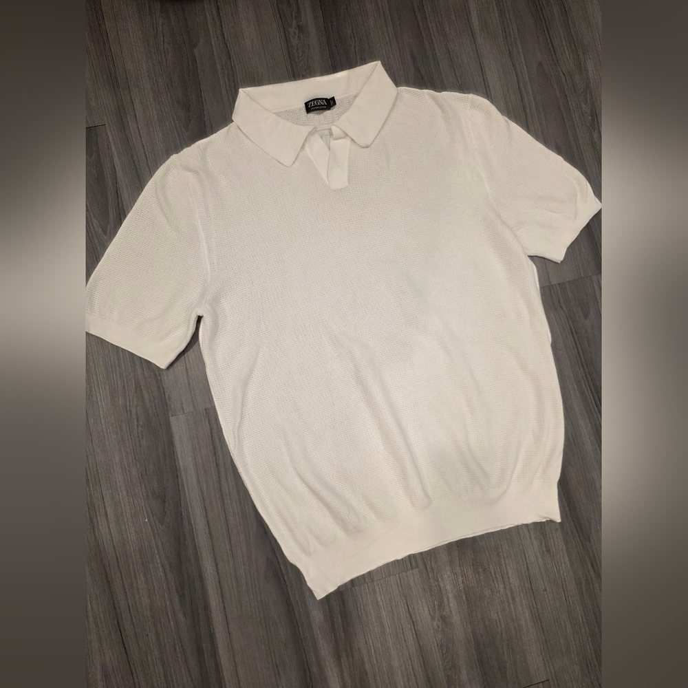 Zegna Italy Men Polo Ribbed Hem Shirt Premium Cotton Short Sleeve Ochre $1100 - Picture 8 of 16